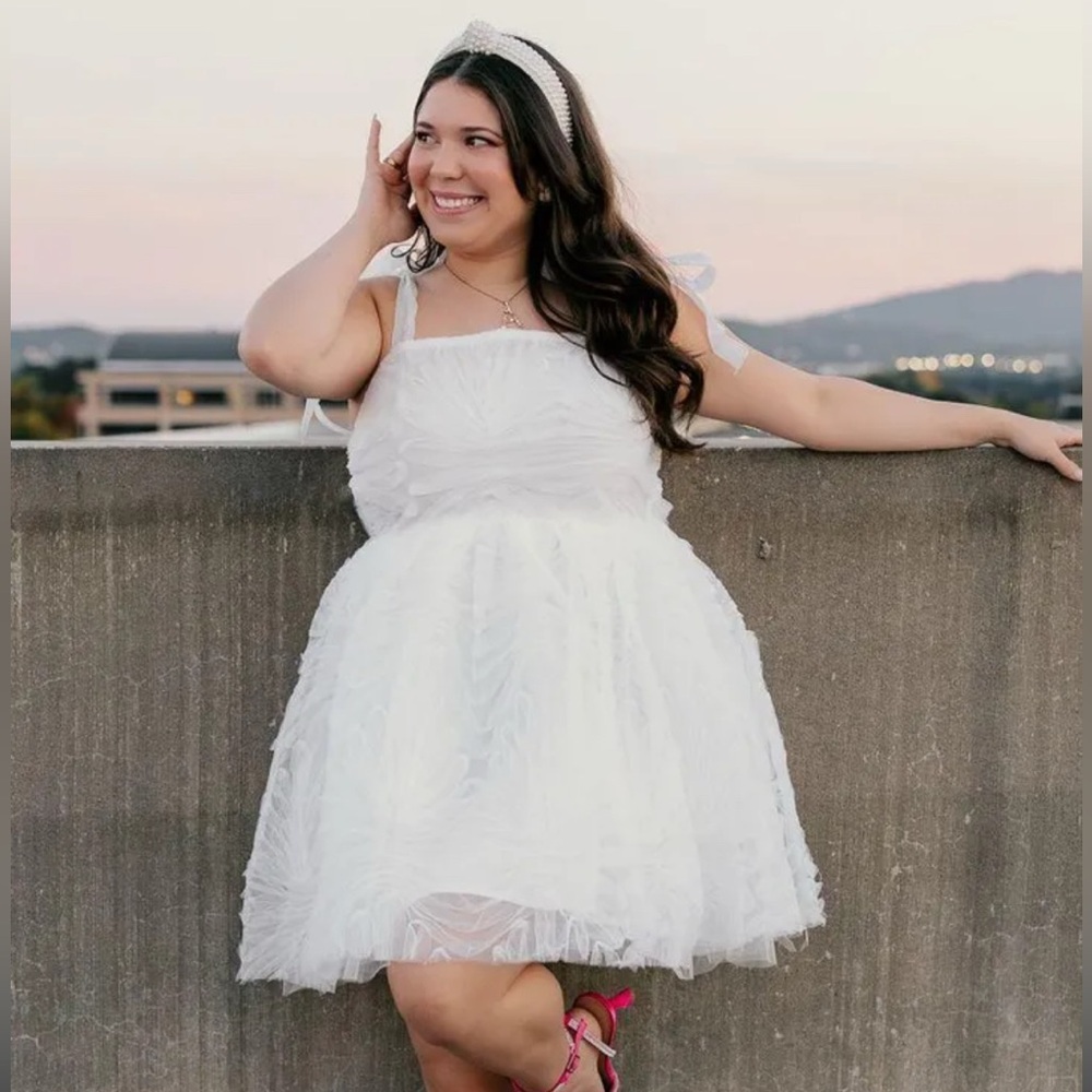 These Three Boutique White Textured Shoulder Tie Dress